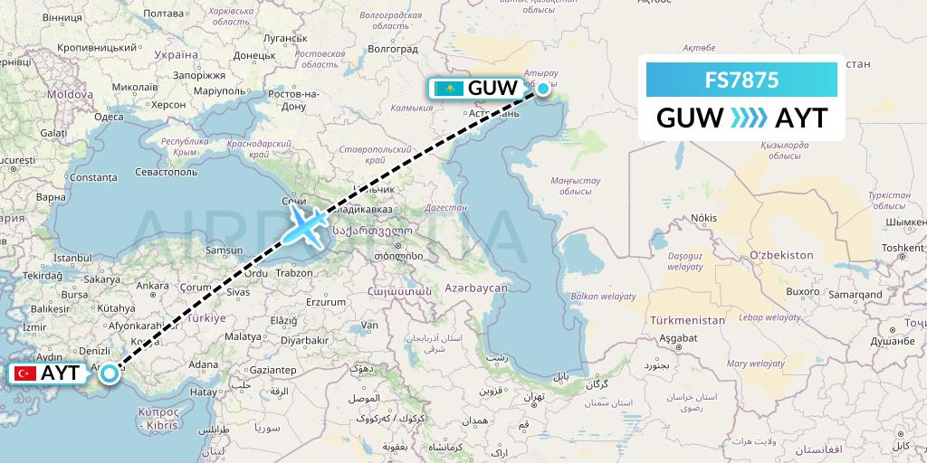 FS7875 Flyr Flight Map: Atyrau to Antalya