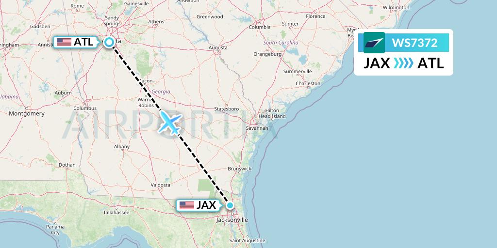 WS7372 WestJet Flight Map: Jacksonville to Atlanta