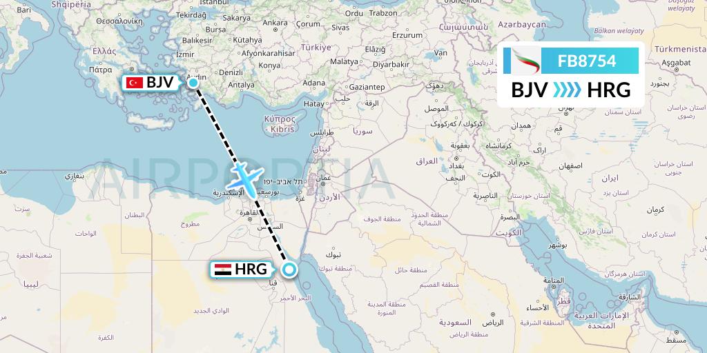 FB8754 Bulgaria Air Flight Map: Bodrum to Hurghada