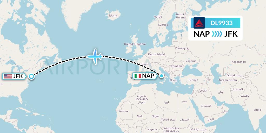 DL9933 Delta Air Lines Flight Map: Naples to New York