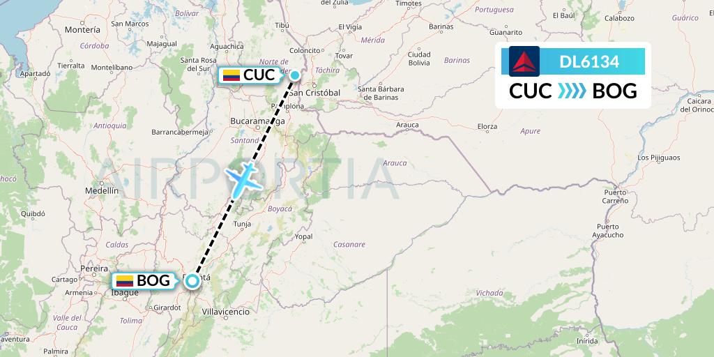 DL6134 Delta Air Lines Flight Map: Cucuta to Bogota