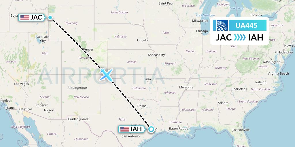 UA445 United Airlines Flight Map: Jackson to Houston