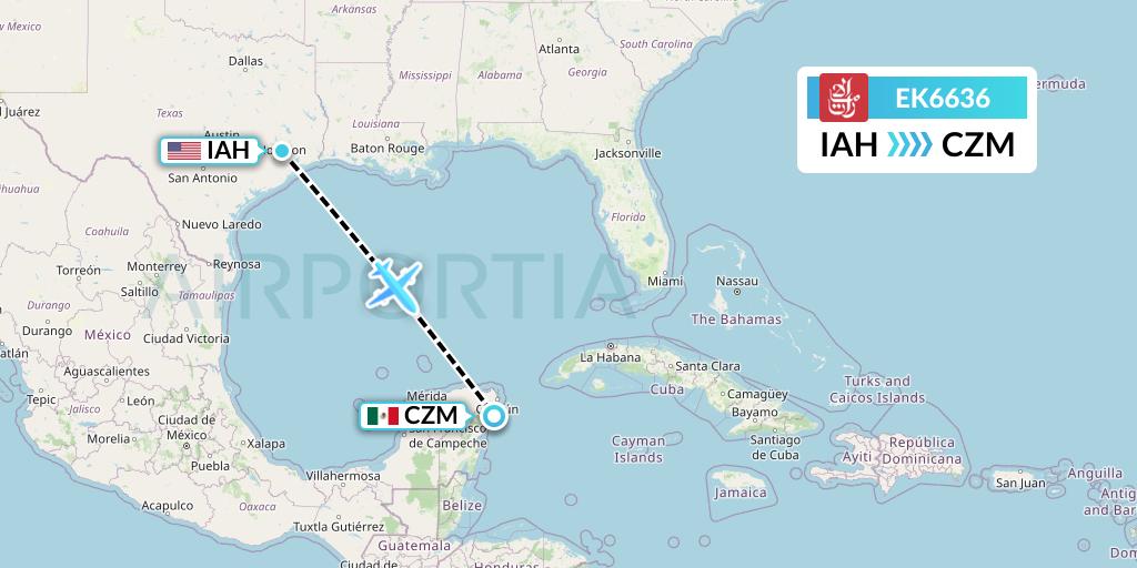EK6636 Emirates Flight Map: Houston to Cozumel