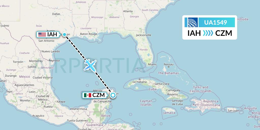 UA1549 United Airlines Flight Map: Houston to Cozumel