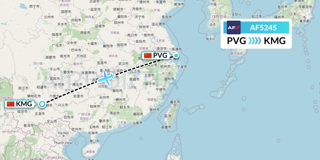 AF5245 Air France Flight Map: Shanghai to Kunming
