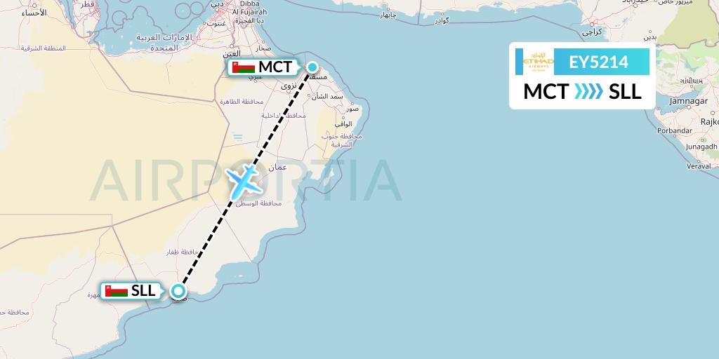 EY5214 Etihad Airways Flight Map: Muscat to Salalah
