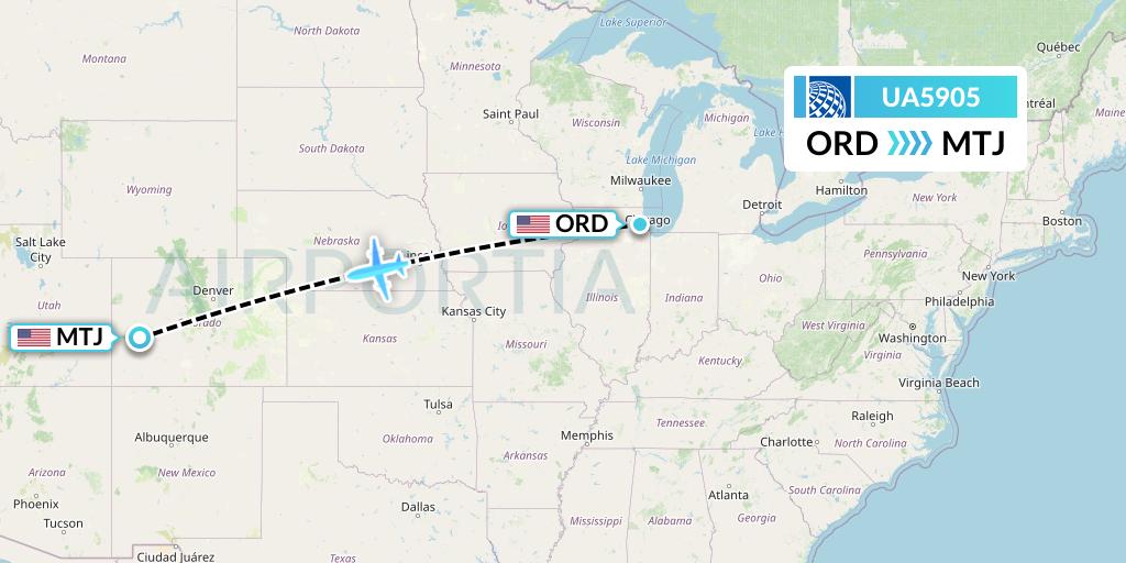 UA5905 United Airlines Flight Map: Chicago to Montrose