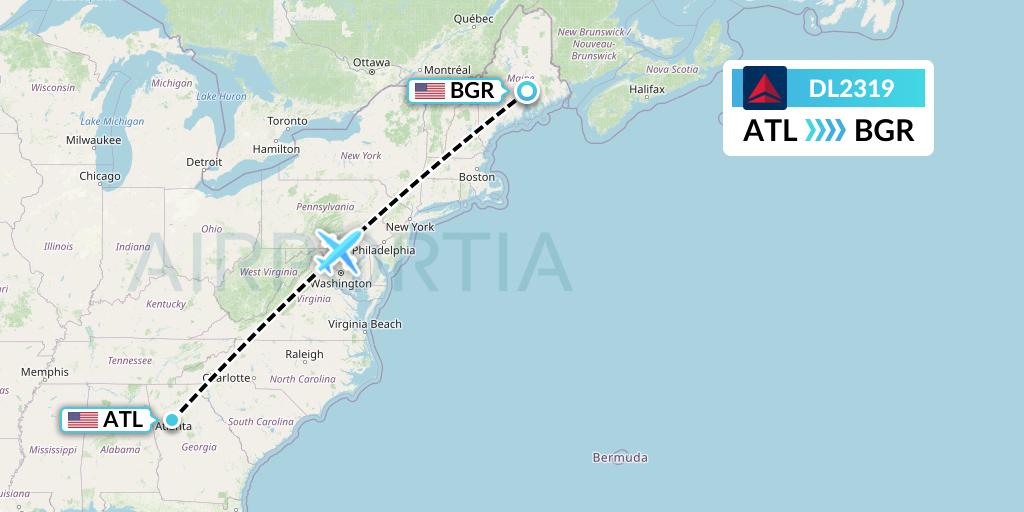 DL2319 Delta Air Lines Flight Map: Atlanta to Bangor
