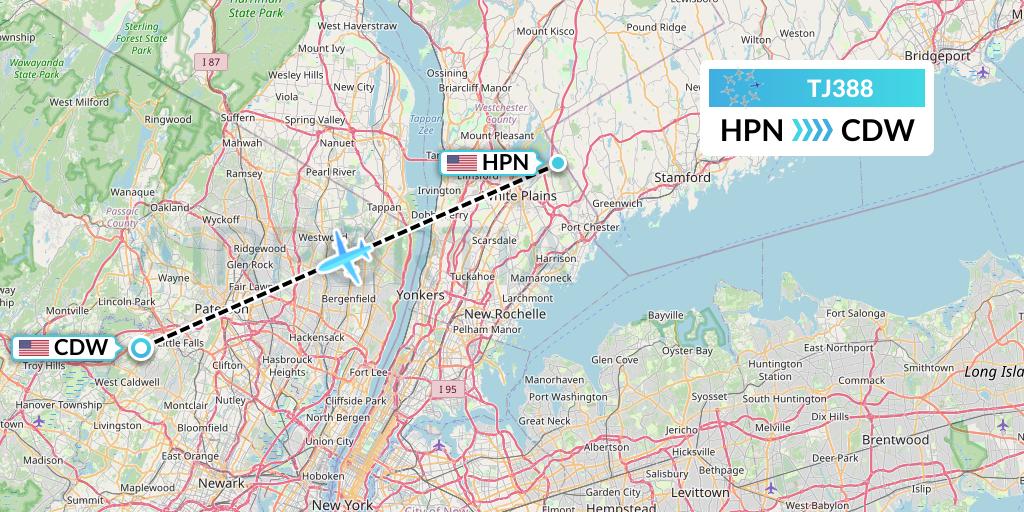 TJ388 Tradewind Aviation Flight Map: White Plains to Caldwell