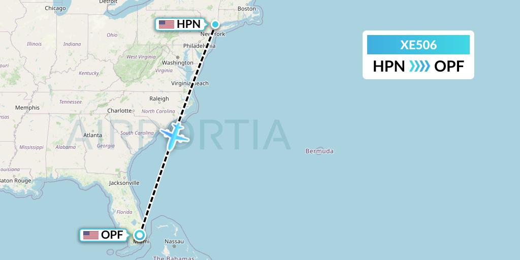 XE506 Jsx Flight Map: White Plains to Miami