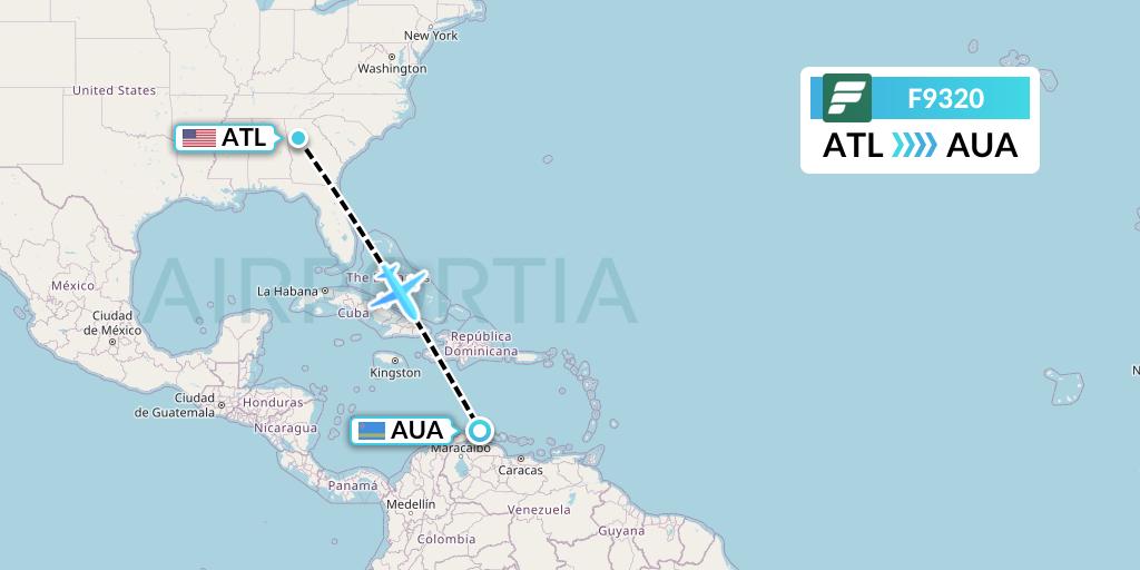 F9320 Frontier Airlines Flight Map: Atlanta to Oranjestad