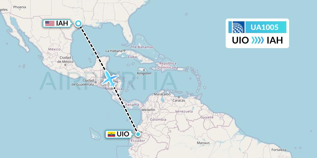 UA1005 United Airlines Flight Map: Quito to Houston