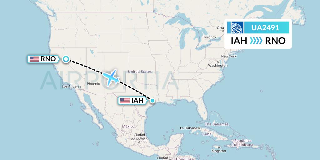 UA2491 United Airlines Flight Map: Houston to Reno