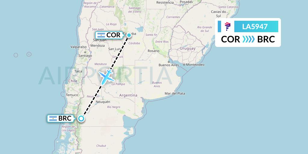 LA5947 LAN Airlines Flight Map: Cordoba to San Carlos de Bariloche