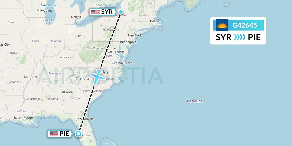 G42645 Allegiant Air Flight Map: Syracuse to St. Petersburg