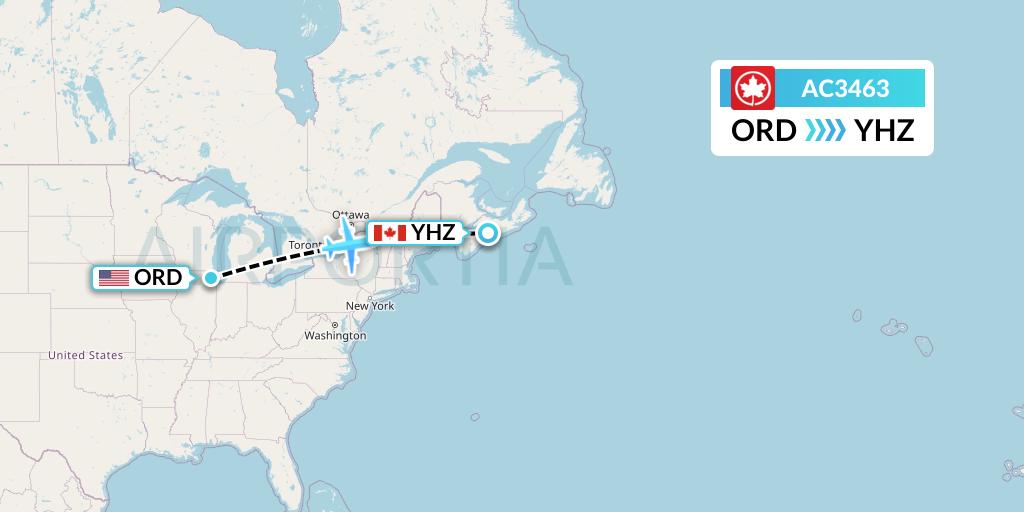 AC3463 Air Canada Flight Map: Chicago to Halifax