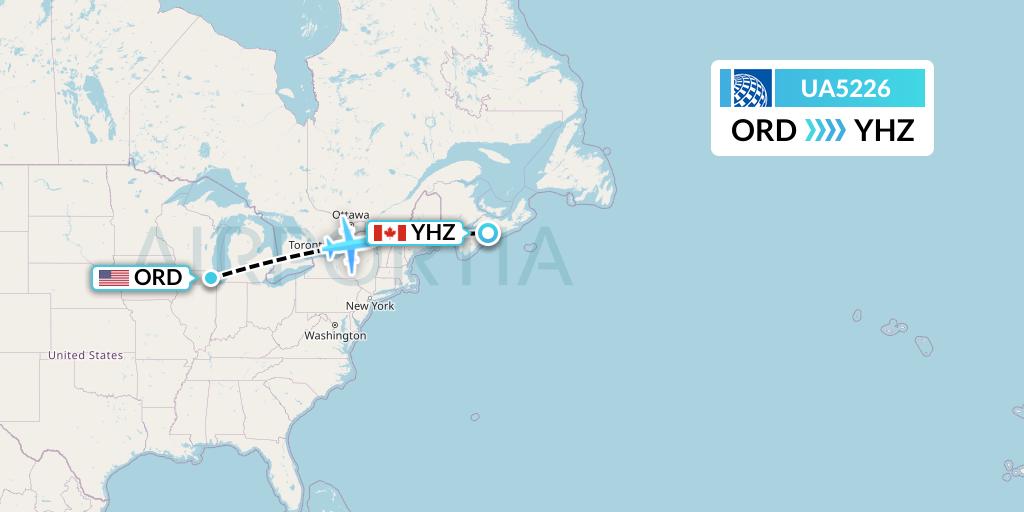 UA5226 United Airlines Flight Map: Chicago to Halifax