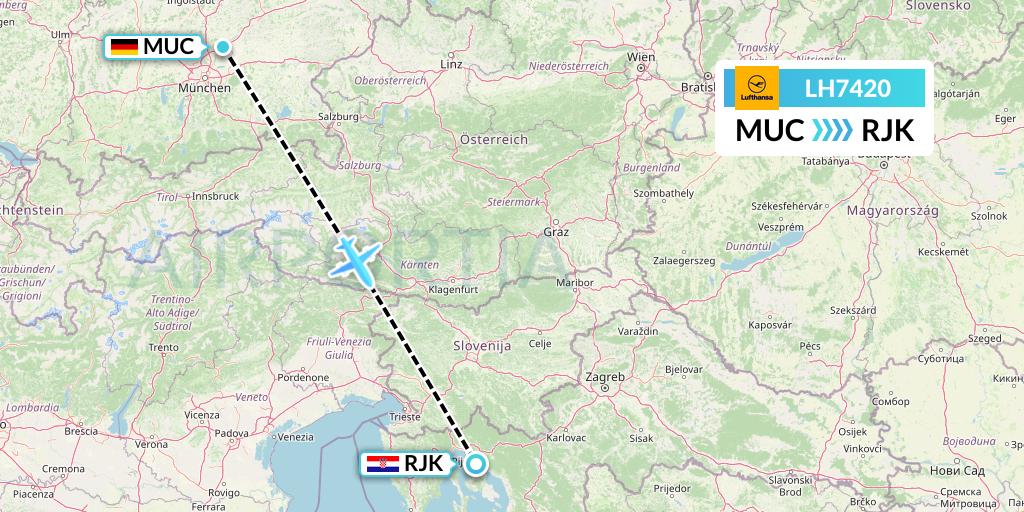 LH7420 Lufthansa Flight Map: Munich to Rijeka
