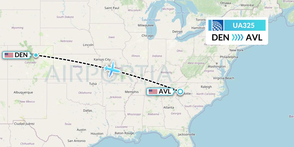 UA325 United Airlines Flight Map: Denver to Asheville