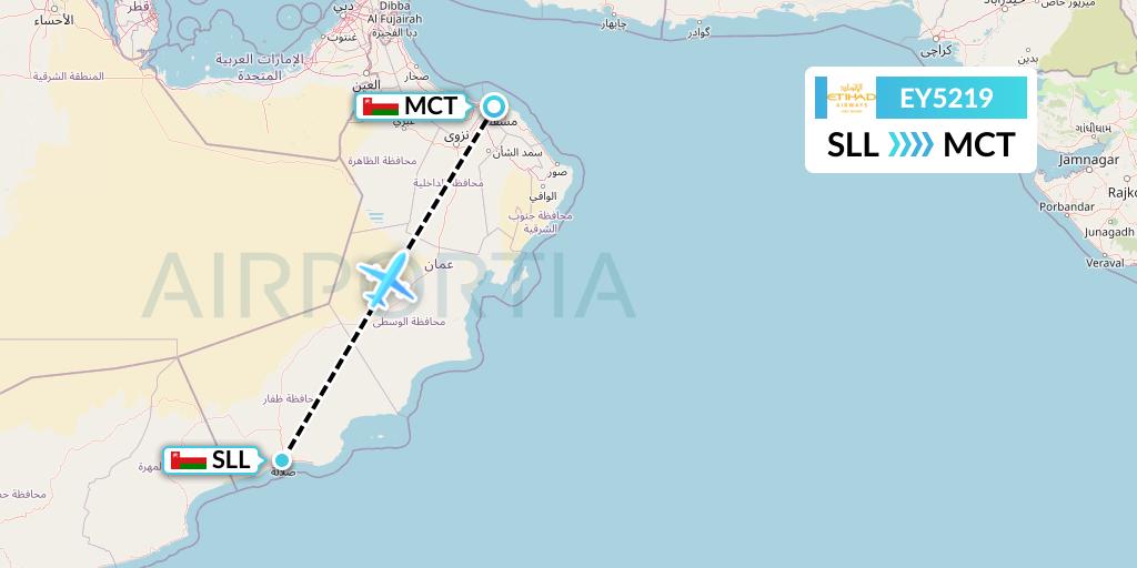 EY5219 Etihad Airways Flight Map: Salalah to Muscat