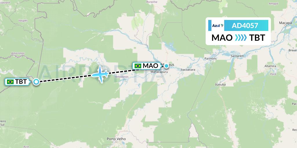 AD4057 Azul Brazilian Airlines Flight Map: Manaus to Tabatinga