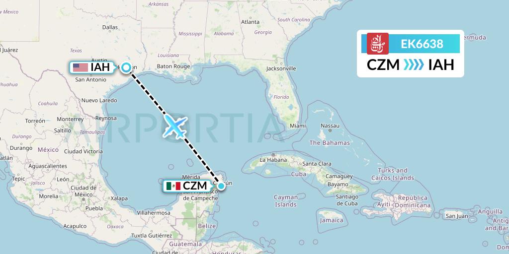 EK6638 Emirates Flight Map: Cozumel to Houston