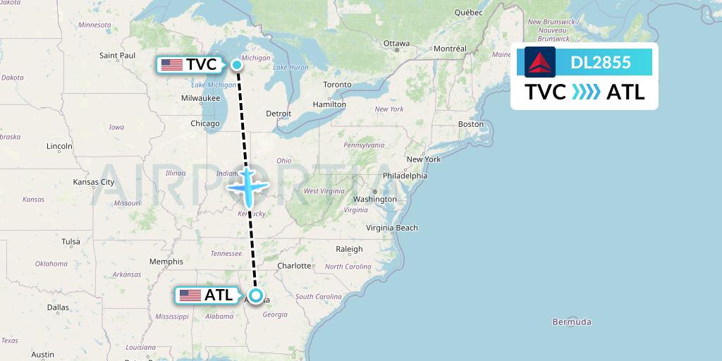 DL2855 Delta Air Lines Flight Map: Traverse City to Atlanta