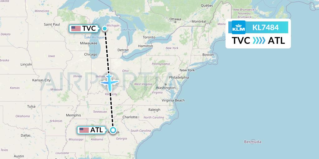KL7484 KLM Flight Map: Traverse City to Atlanta