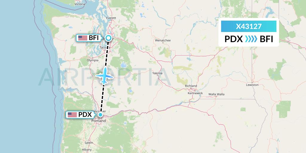 X43127 Air Excursions Flight Map: Portland to Seattle