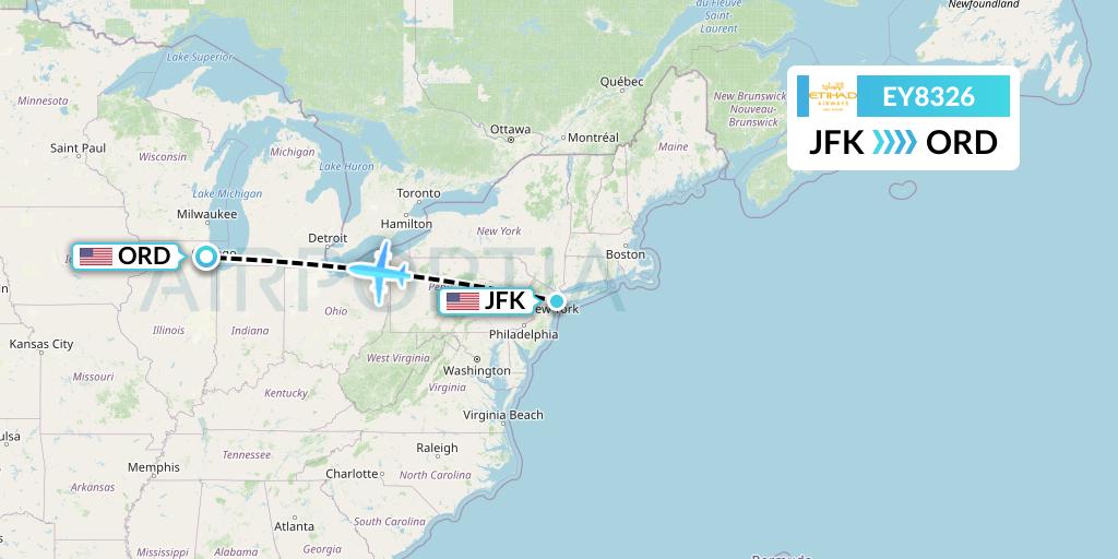 EY8326 Etihad Airways Flight Map: New York to Chicago