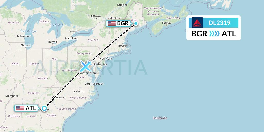 DL2319 Delta Air Lines Flight Map: Bangor to Atlanta