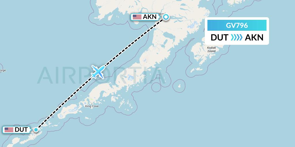 GV796 Grant Aviation Flight Map: Unalaska to King Salmon