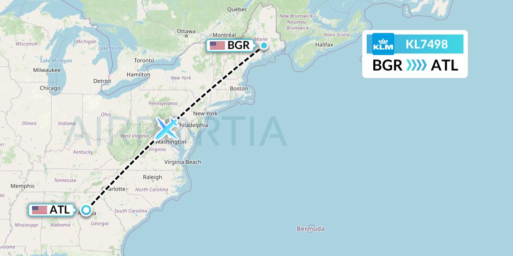 KL7498 KLM Flight Map: Bangor to Atlanta