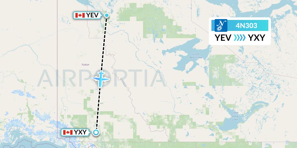 4N303 Air North Flight Map: Inuvik to Whitehorse