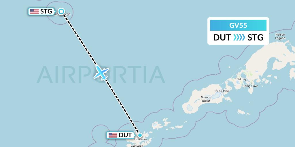 GV55 Grant Aviation Flight Map: Unalaska to St George Island