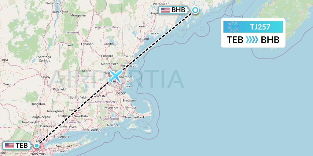 TJ257 Tradewind Aviation Flight Map: Teterboro to Bar Harbor