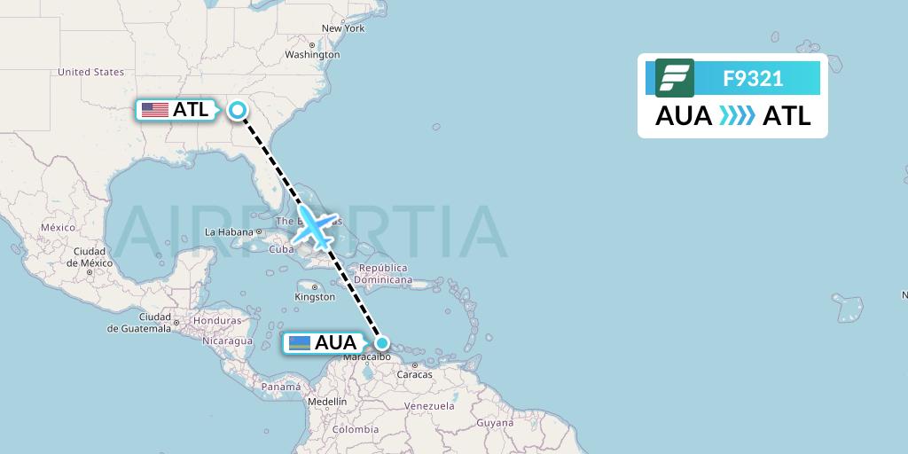 F9321 Frontier Airlines Flight Map: Oranjestad to Atlanta