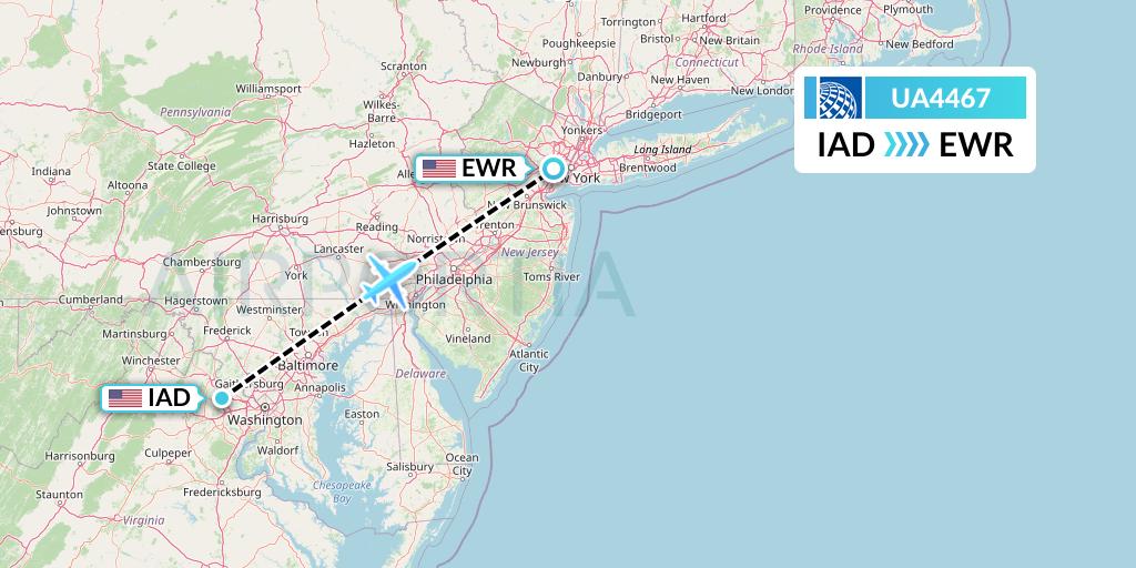 UA4467 United Airlines Flight Map: Washington to New York