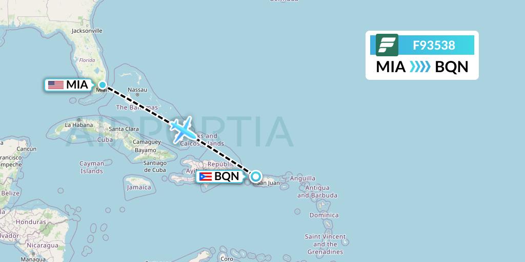 F93538 Frontier Airlines Flight Map: Miami to Aguadilla