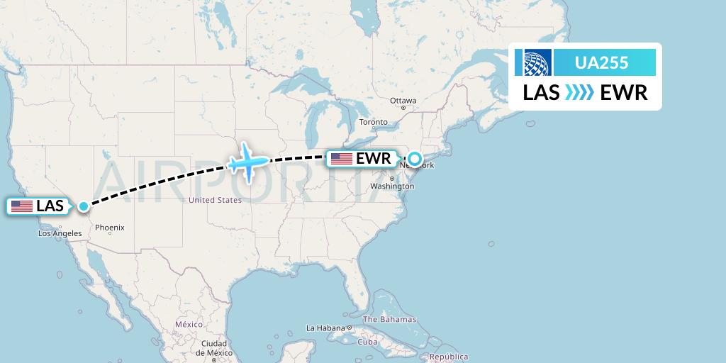 UA255 United Airlines Flight Map: Las Vegas to New York
