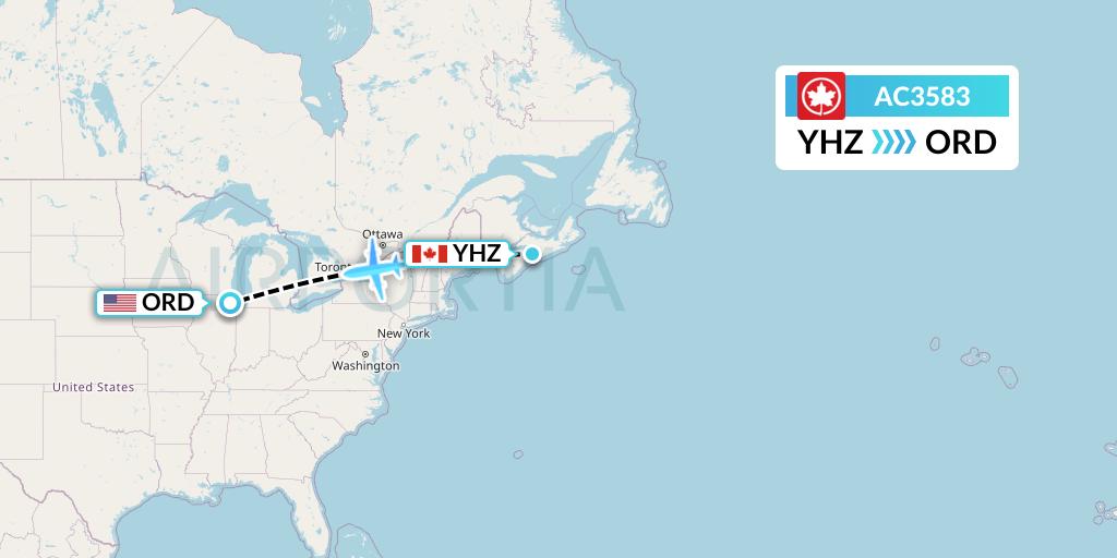 AC3583 Air Canada Flight Map: Halifax to Chicago