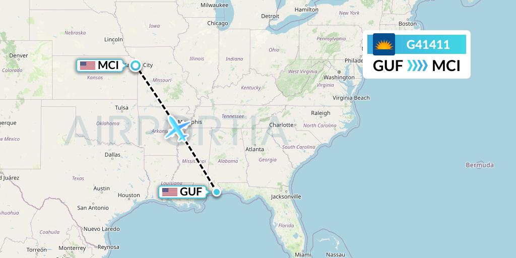 G41411 Allegiant Air Flight Map: Gulf Shores to Kansas City