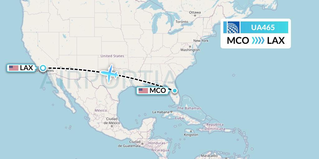 UA465 United Airlines Flight Map: Orlando to Los Angeles