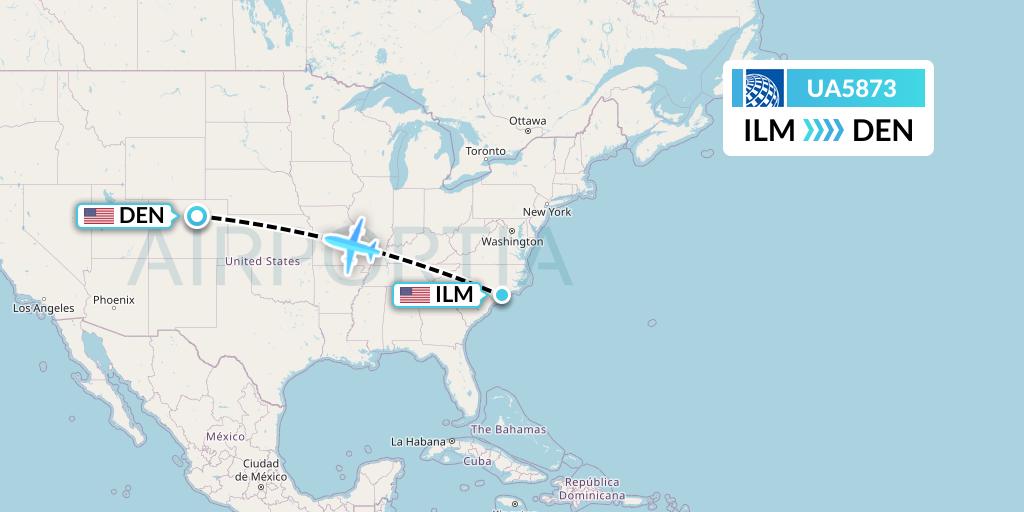 UA5873 United Airlines Flight Map: Wilmington to Denver