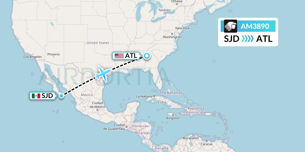 AM3890 Aeromexico Flight Map: San Jose del Cabo to Atlanta