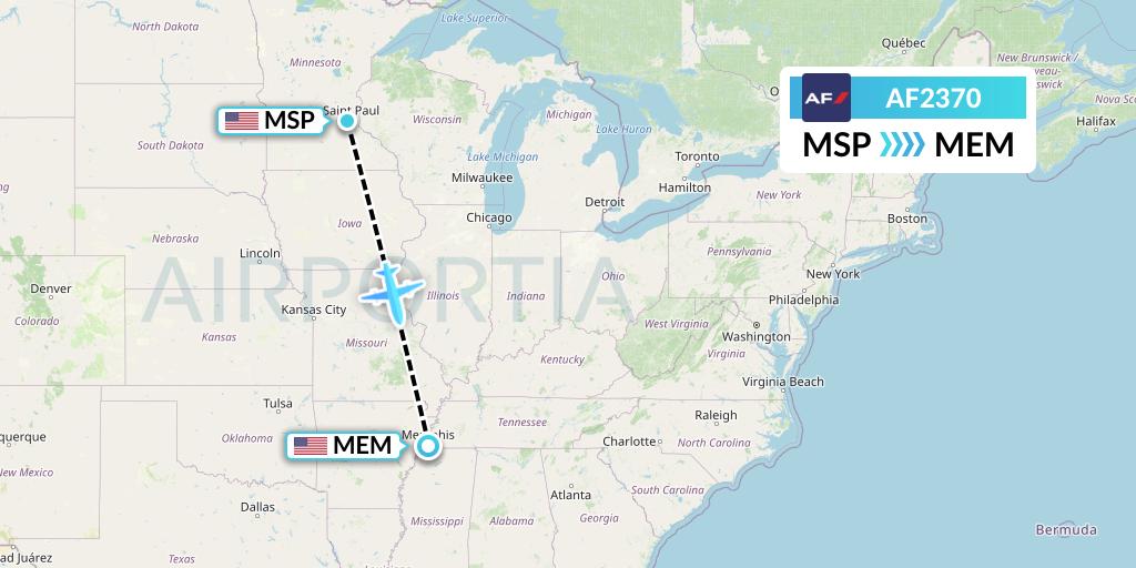 AF2370 Air France Flight Map: Minneapolis to Memphis