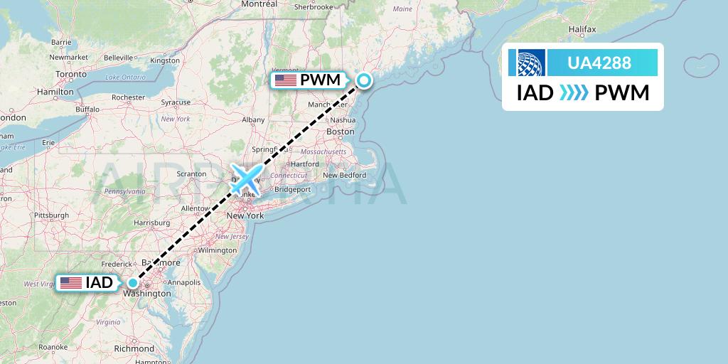 UA4288 United Airlines Flight Map: Washington to Portland
