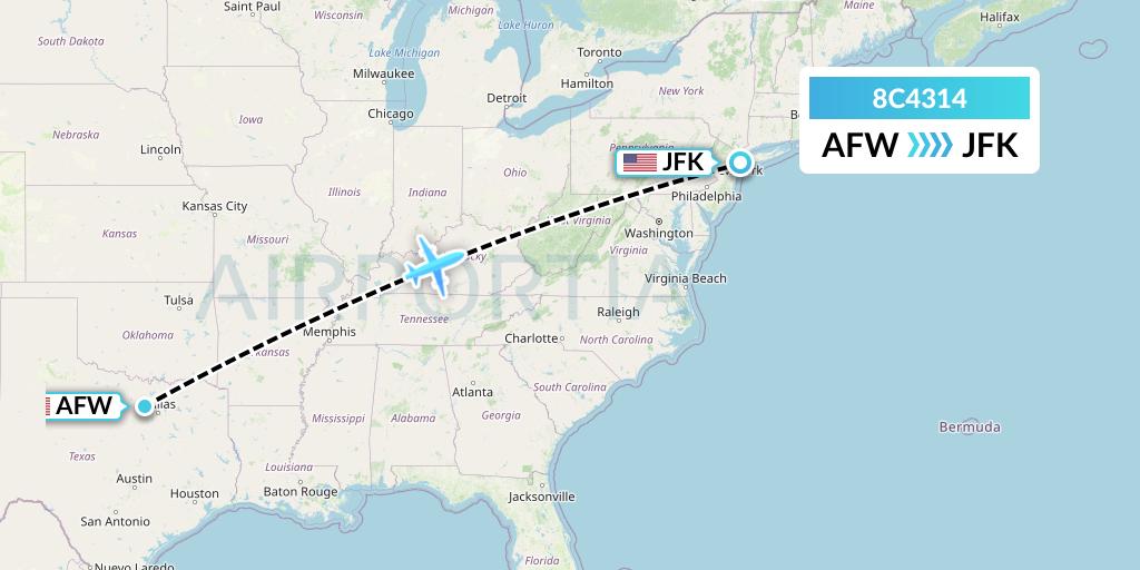 8C4314 Air Transport International Flight Map: Fort Worth to New York