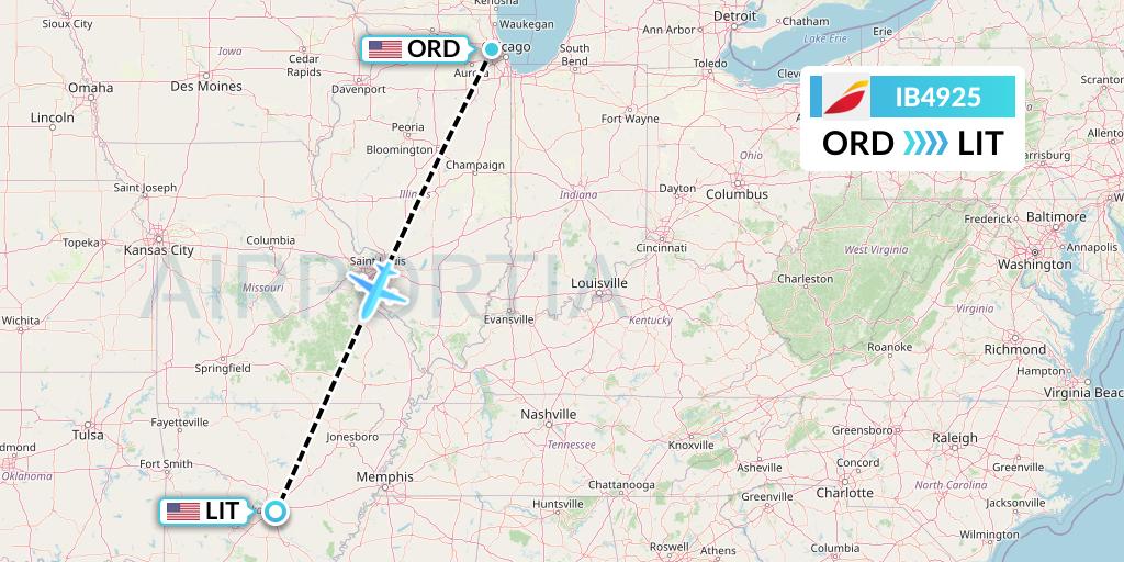 IB4925 Iberia Flight Map: Chicago to Little Rock