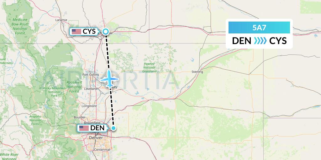 5A7 Alpine Air Express Flight Map: Denver to Cheyenne